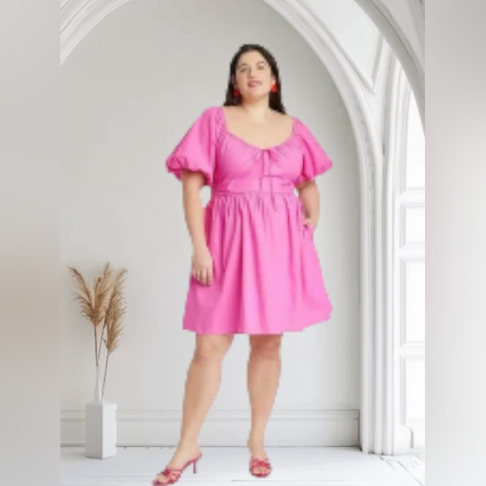 A New Day Pink Tiered babydoll Smocked Sundress with Pockets Plus Size XXL NWT